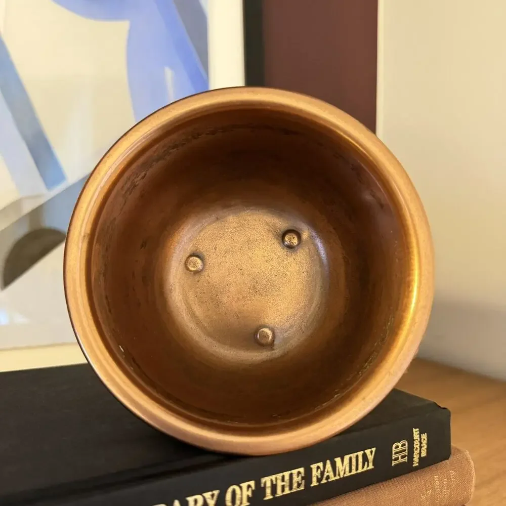 Copper Planter Pot Footed 3.25” Spinning Wheel Emblem